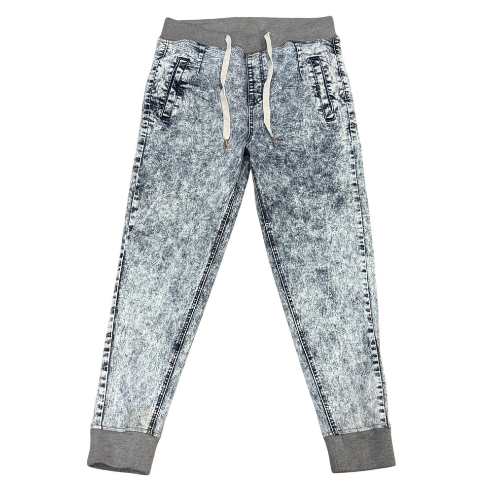Native Youth Joggers Mens 34 Blue Acid Wash Denim Elastic Waist Cuffed Pants